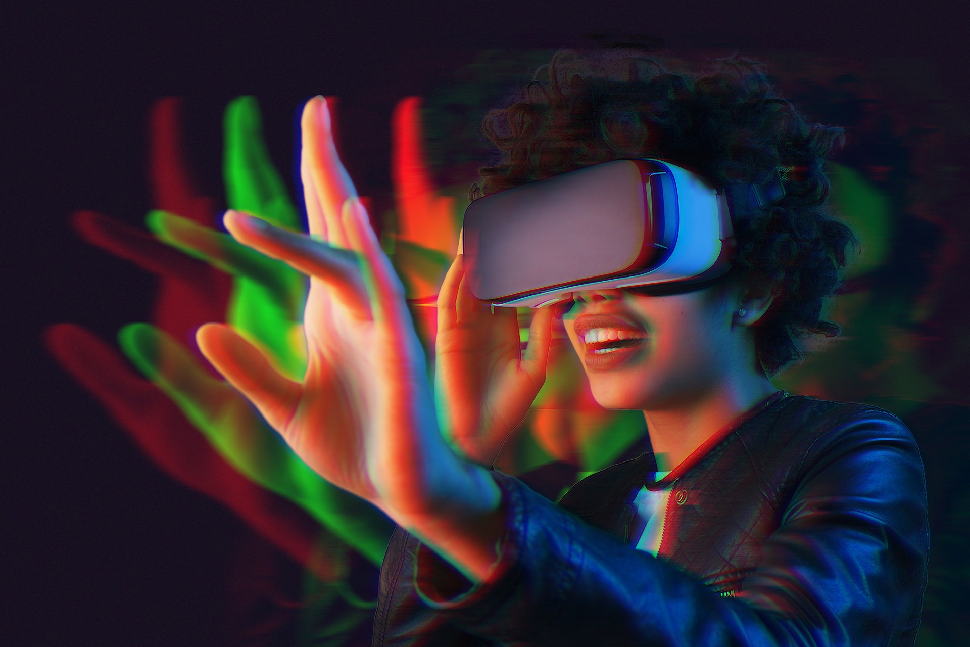 A woman using a virtual reality headset